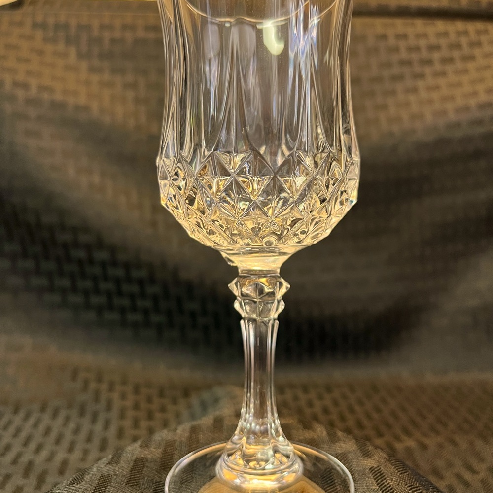 VTG Crystal Wine/Cordial Glass Goblet Longchamp Diamond Cut Crystal Stemware